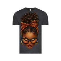 Vintage Black afro messy bun orange leopard bow Vintage Tee - texasbilliewilder