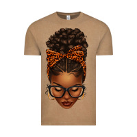 Vintage Coffee afro messy bun orange leopard bow Vintage Tee - texasbilliewilder