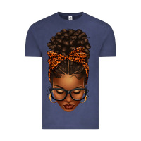 Vintage Denim afro messy bun orange leopard bow Vintage Tee - texasbilliewilder