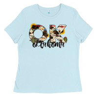 Baby Blue oklahoma state cowhide serape cactus Ladies Tee - RanaPortraitStore