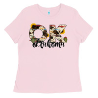 Bubblegum Pink oklahoma state cowhide serape cactus Ladies Tee - RanaPortraitStore