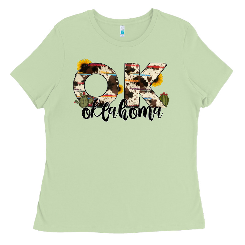 Oklahoma State Cowhide Serape Cactus Ladies Tee by RanaPortraitStore | Teevron