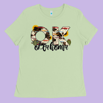 Oklahoma State Cowhide Serape Cactus Ladies Tee Designed By Ranaportraitstore