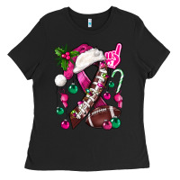 Black Pink Christmas Breast Cancer Ribbon Football Ladies Tee - BundleAndBundleShop