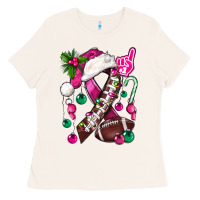 Bone Pink Christmas Breast Cancer Ribbon Football Ladies Tee - BundleAndBundleShop