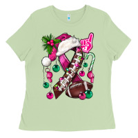 Matcha Pink Christmas Breast Cancer Ribbon Football Ladies Tee - BundleAndBundleShop