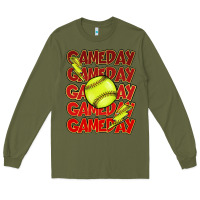 Army Green Game day softball lightning bolt Long Sleeve Tee - HowdyJamesFarm