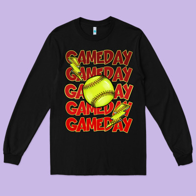 Game Day Softball Lightning Bolt Long Sleeve Tee Designed By Howdyjamesfarm