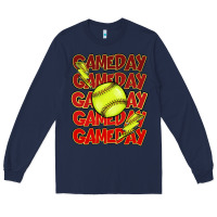 Navy Game day softball lightning bolt Long Sleeve Tee - HowdyJamesFarm