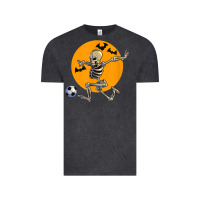 Vintage Black skeleton soccer player funny halloween blood moon Vintage Tee - DesignPulse