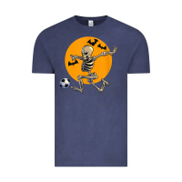 Vintage Denim skeleton soccer player funny halloween blood moon Vintage Tee - DesignPulse