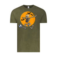 Vintage Olive skeleton soccer player funny halloween blood moon Vintage Tee - DesignPulse