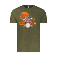 Vintage Olive Skeleton Drummer Halloween Costume Playing Drums Mens Boys Vintage Tee - DesignPulse