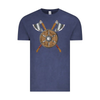 Vintage Denim renaissance fair faire festival medieval theme axe shield Vintage Tee - DesignPulse