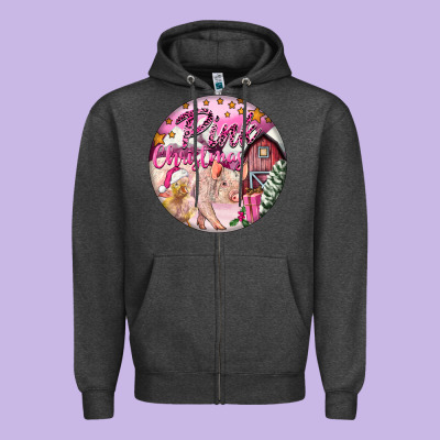 Pink Christmas Pig Zipper Hoodie Designed By Fadigitalartstudio