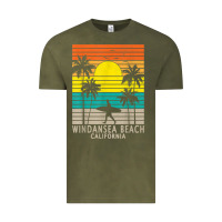 Vintage Olive windansea beach california ca surfer surfing surf palm tree Vintage Tee - DesignPulse