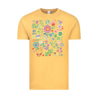 Vintage Mustard cute birds t  shirt birds and blooms   cute floral pattern by cecca de Vintage Tee - DesignPulse