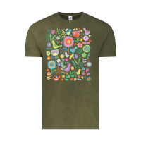 Vintage Olive cute birds t  shirt birds and blooms   cute floral pattern by cecca de Vintage Tee - DesignPulse