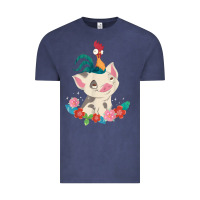 Vintage Denim Moana HeiHei Rooster Pua Flowers Graphic Vintage Tee - PixelWave
