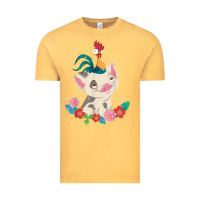 Vintage Mustard Moana HeiHei Rooster Pua Flowers Graphic Vintage Tee - PixelWave