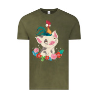 Vintage Olive Moana HeiHei Rooster Pua Flowers Graphic Vintage Tee - PixelWave