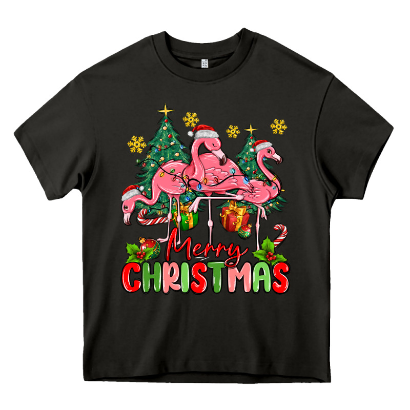 Merry Christmas Flamingos Heavy Core Tee by MaliasSmallBusiness | Teevron
