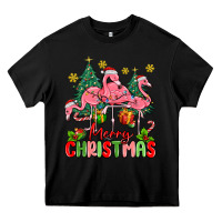 Black merry christmas flamingos Heavy Core Tee - MaliasSmallBusiness