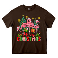 Chocolate Brown merry christmas flamingos Heavy Core Tee - MaliasSmallBusiness
