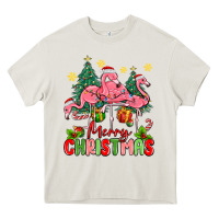 Cream merry christmas flamingos Heavy Core Tee - MaliasSmallBusiness