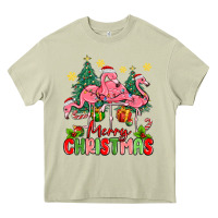 Mossy merry christmas flamingos Heavy Core Tee - MaliasSmallBusiness