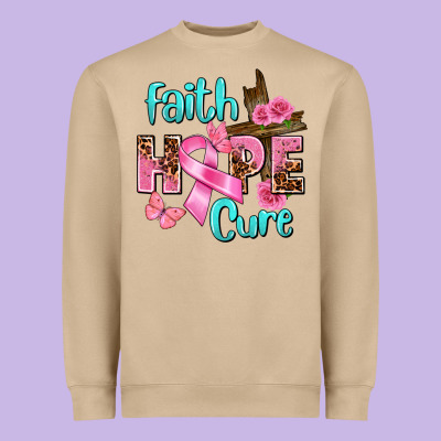 Faith Hope Cure Breast Cancer Heavyweight Sweatshirt Designed By Fadigitalartstudio
