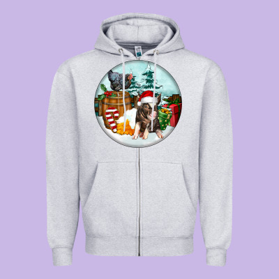 Christmas Pig With Chicken Zipper Hoodie Designed By Fadigitalartstudio