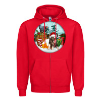 Red Christmas Pig With Chicken Zipper Hoodie - FaDigitalArtStudio