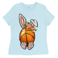 Baby Blue Basketball Easter Bunny Ladies Tee - BundleAndBundleShop