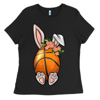 Black Basketball Easter Bunny Ladies Tee - BundleAndBundleShop