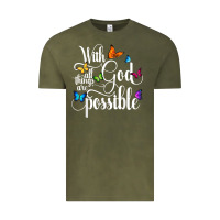 Vintage Olive With God All Things Are Possible  Religious Butterfly Art Vintage Tee - InspiraDesign