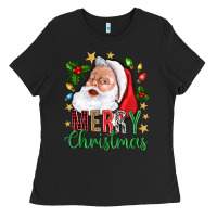 Black Merry Christmas With Santa Ladies Tee - BundleAndBundleShop