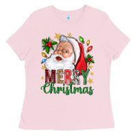 Bubblegum Pink Merry Christmas With Santa Ladies Tee - BundleAndBundleShop