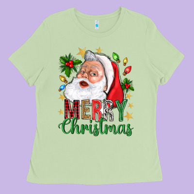 Merry Christmas With Santa Ladies Tee Designed By Bundleandbundleshop