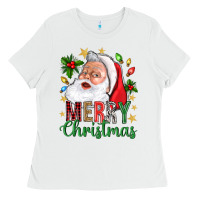 White Merry Christmas With Santa Ladies Tee - BundleAndBundleShop
