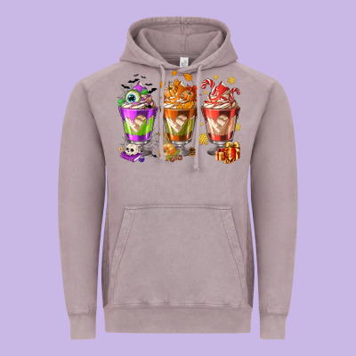 Hallothanksmas Coffee Cups Vintage Hoodie Designed By Nancycooperartshop