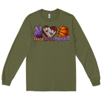 Army Green Peace love Basketball Long Sleeve Tee - HowdyJamesFarm