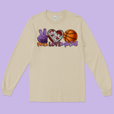 Peace Love Basketball Long Sleeve Tee Designed By Howdyjamesfarm