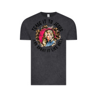 Vintage Black tease it to jesus and spray it like hell leopard western raglan baseba Vintage Tee - ArtChic