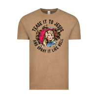 Vintage Coffee tease it to jesus and spray it like hell leopard western raglan baseba Vintage Tee - ArtChic