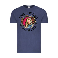 Vintage Denim tease it to jesus and spray it like hell leopard western raglan baseba Vintage Tee - ArtChic
