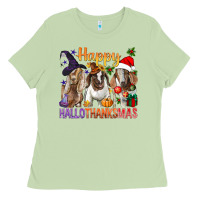 Matcha Happy Hallothanksmas Goats Ladies Tee - BundleAndBundleShop