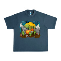Midnight Navy Cemetery with Ghost Cats Urban Heavy Tee - texasbilliewilder