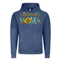 Vintage Denim Western Blessed Mama with Leopard and Sunflower Vintage Hoodie - texasbilliewilder