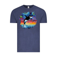 Vintage Denim Orca Killer Whale Starry Night Impressionist Dog Art By Aja Vintage Tee - PixelFlow